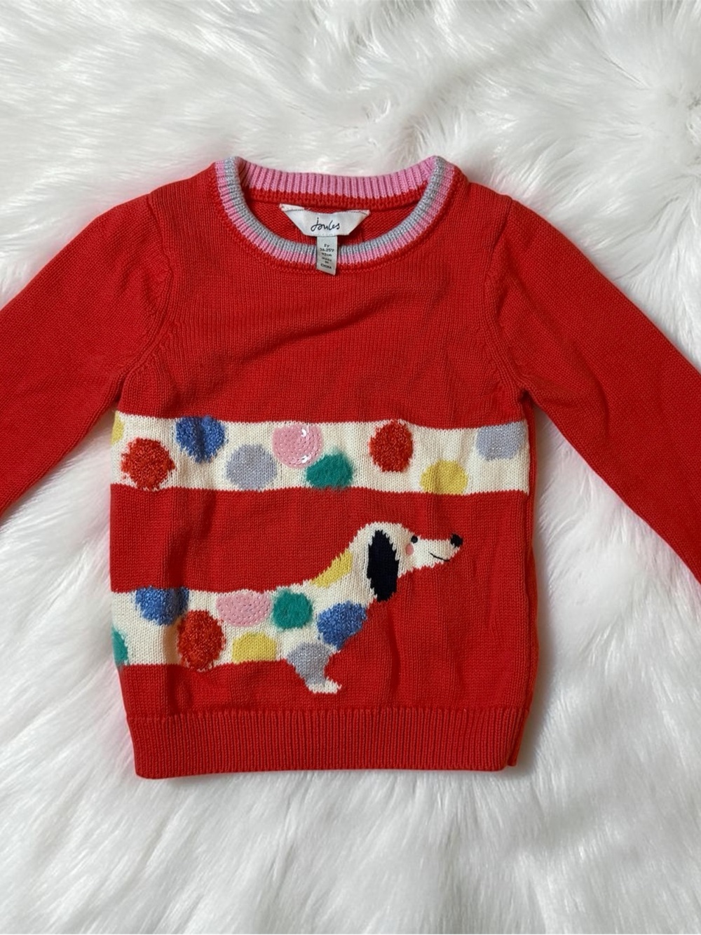 Joules Red Girls Polka Dot Dachshund Sweater